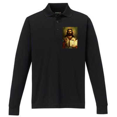 Jesus Christ Religious Photo Performance Long Sleeve Polo