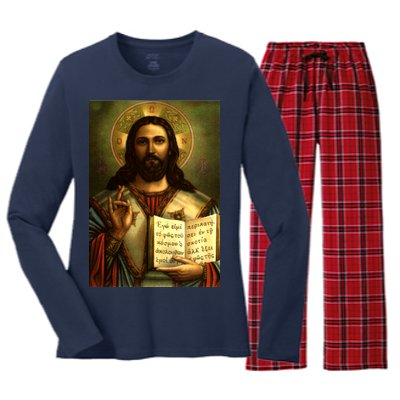 Jesus Christ Religious Photo Women's Long Sleeve Flannel Pajama Set 