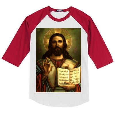 Jesus Christ Religious Photo Kids Colorblock Raglan Jersey