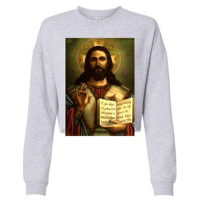 Jesus Christ Religious Photo Cropped Pullover Crew