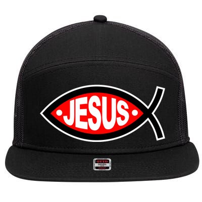 Jesus Christian Fish Symbol 7 Panel Mesh Trucker Snapback Hat