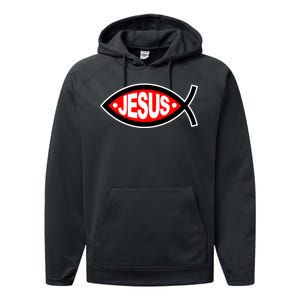 Jesus Christian Fish Symbol Performance Fleece Hoodie