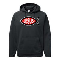 Jesus Christian Fish Symbol Performance Fleece Hoodie