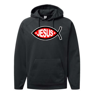 Jesus Christian Fish Symbol Performance Fleece Hoodie