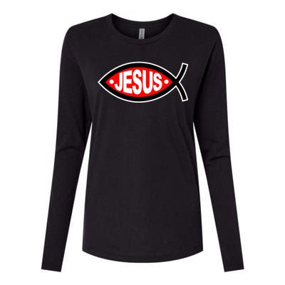 Jesus Christian Fish Symbol Womens Cotton Relaxed Long Sleeve T-Shirt