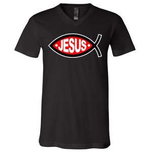 Jesus Christian Fish Symbol V-Neck T-Shirt