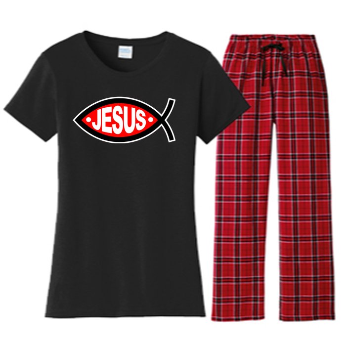 Jesus Christian Fish Symbol Women's Flannel Pajama Set