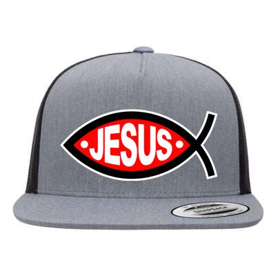 Jesus Christian Fish Symbol Flat Bill Trucker Hat