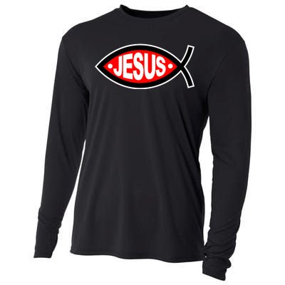 Jesus Christian Fish Symbol Cooling Performance Long Sleeve Crew