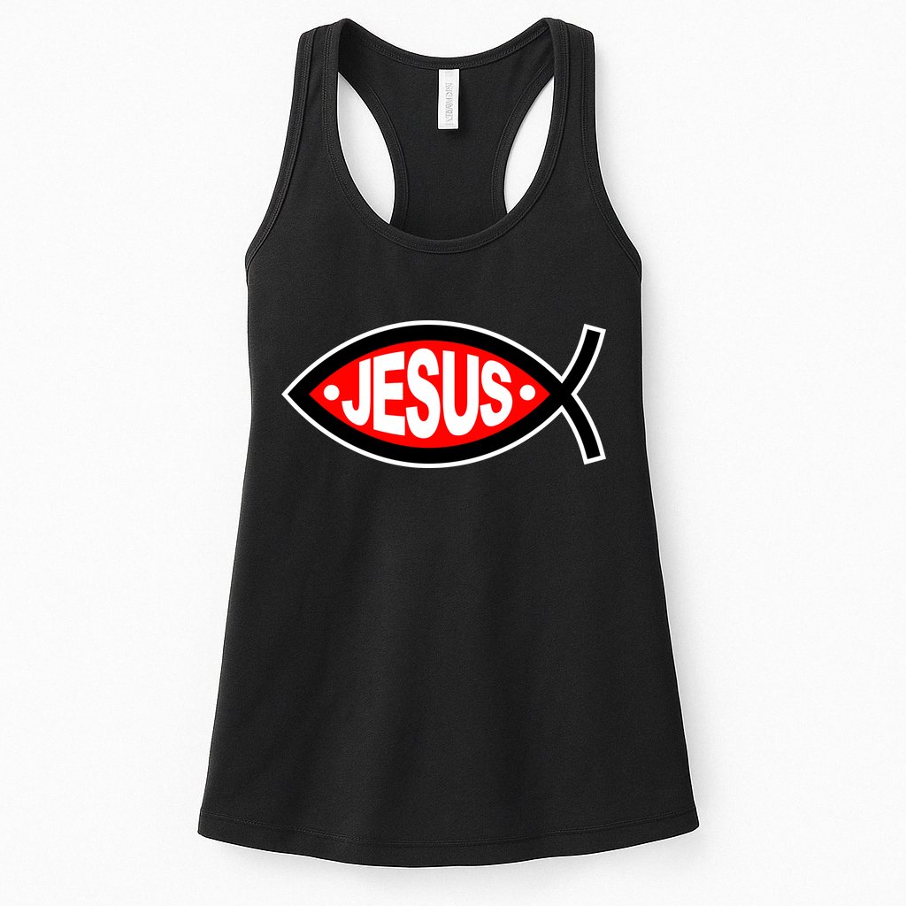 Jesus Christian Fish Symbol Womens Tank Top