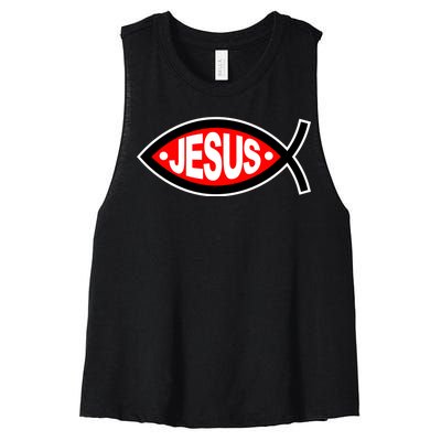 Jesus Christian Fish Symbol Women's Racerback Cropped Tank