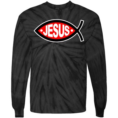 Jesus Christian Fish Symbol Tie-Dye Long Sleeve Shirt