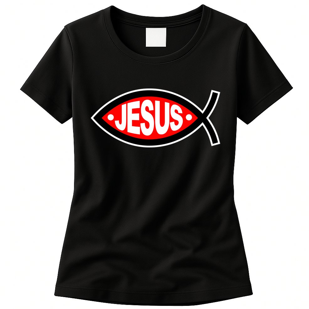 Jesus Christian Fish Symbol Womens T-Shirt