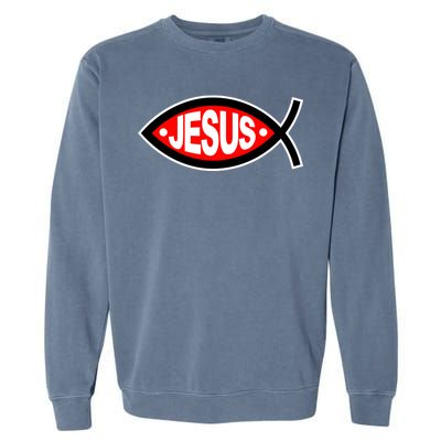 Jesus Christian Fish Symbol Garment-Dyed Sweatshirt