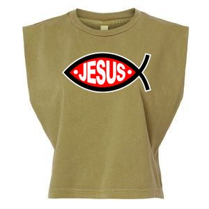 Jesus Christian Fish Symbol Garment-Dyed Women's Muscle Tee