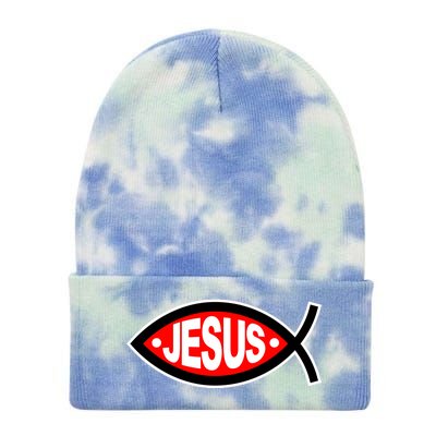 Jesus Christian Fish Symbol Tie Dye 12in Knit Beanie