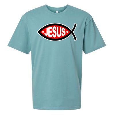 Jesus Christian Fish Symbol Sueded Cloud Jersey T-Shirt