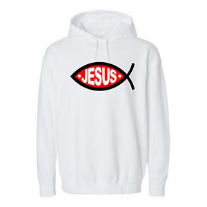 Jesus Christian Fish Symbol Garment-Dyed Fleece Hoodie