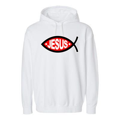 Jesus Christian Fish Symbol Garment-Dyed Fleece Hoodie