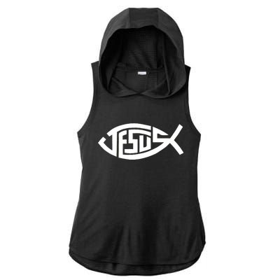 Jesus Fish Logo Ladies PosiCharge Tri-Blend Wicking Draft Hoodie Tank