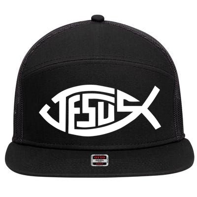 Jesus Fish Logo 7 Panel Mesh Trucker Snapback Hat