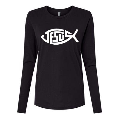 Jesus Fish Logo Womens Cotton Relaxed Long Sleeve T-Shirt