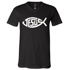 Jesus Fish Logo V-Neck T-Shirt