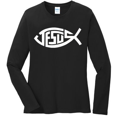 Jesus Fish Logo Ladies Long Sleeve Shirt