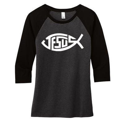 Jesus Fish Logo Women's Tri-Blend 3/4-Sleeve Raglan Shirt