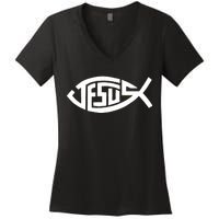 Jesus Fish Logo Women's V-Neck T-Shirt