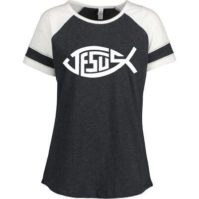 Jesus Fish Logo Enza Ladies Jersey Colorblock Tee