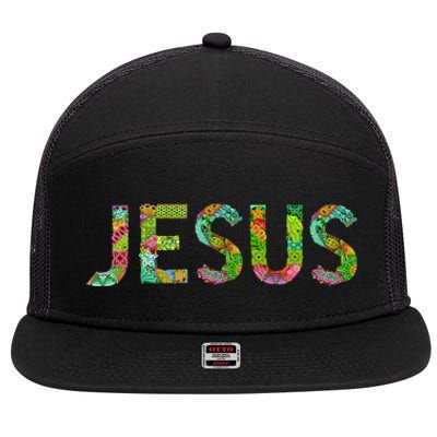 Jesus Hand Painted Word Art 7 Panel Mesh Trucker Snapback Hat