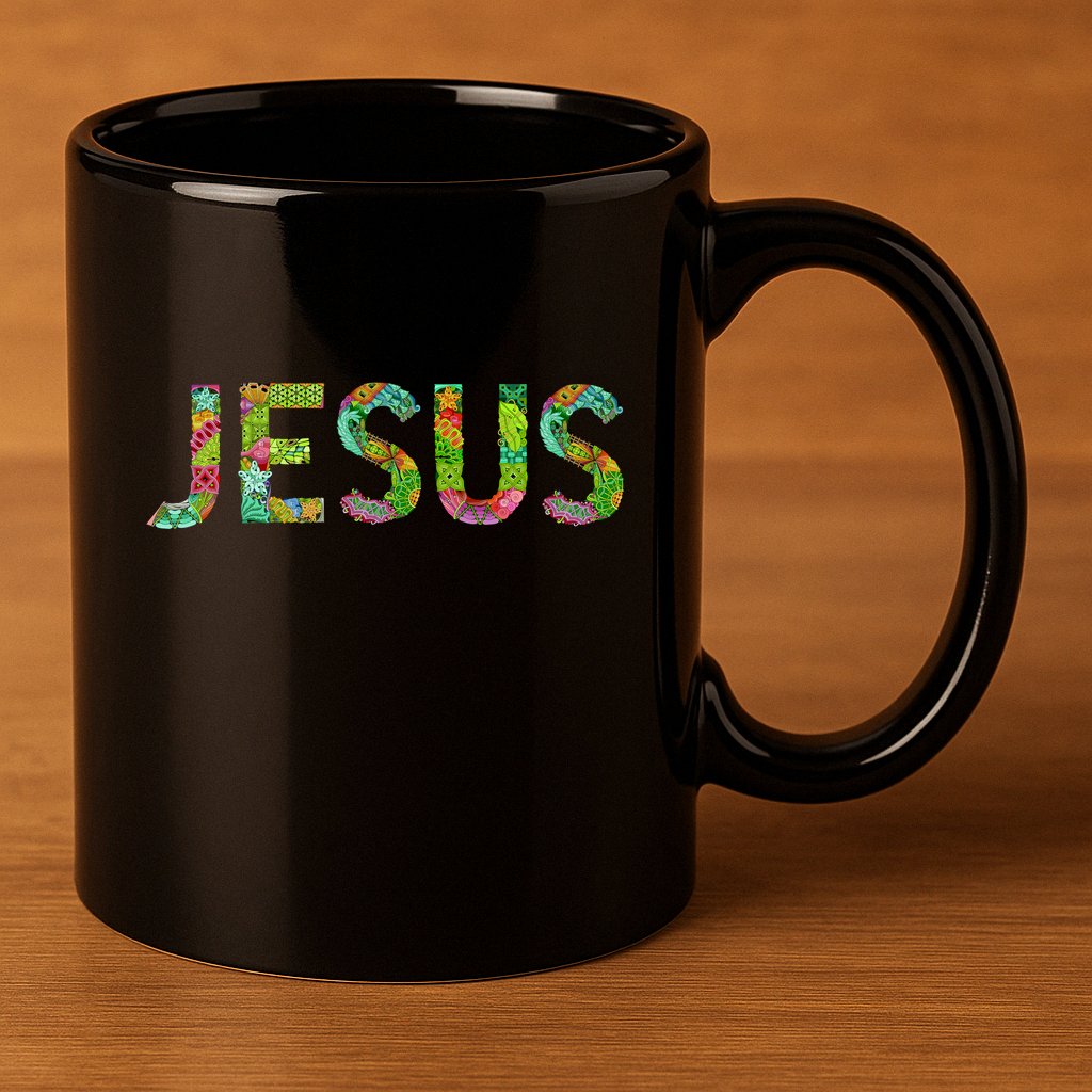 Jesus Hand Painted Word Art 11oz C Handle Ceramic Mug