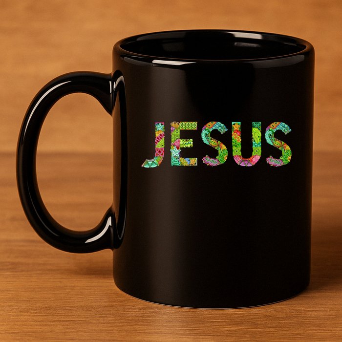 Jesus Hand Painted Word Art 11oz C Handle Ceramic Mug