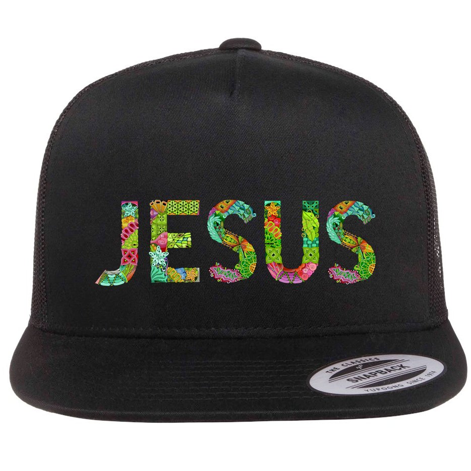 Jesus Hand Painted Word Art Flat Bill Trucker Hat