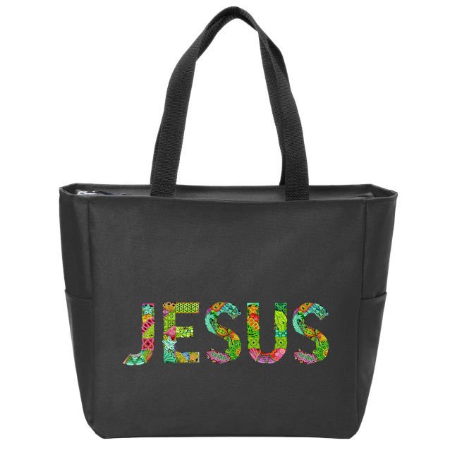 Jesus Hand Painted Word Art Zip Tote Bag