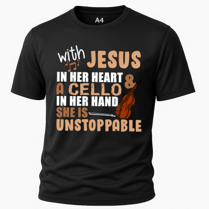 Jesus In Her Heart Cello In Her Hand Cooling Performance Crew T-Shirt