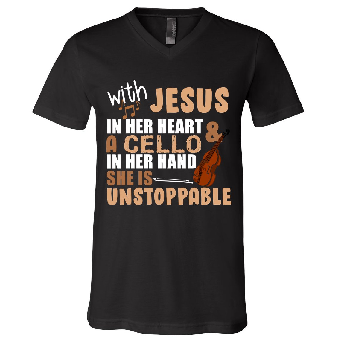 Jesus In Her Heart Cello In Her Hand V-Neck T-Shirt