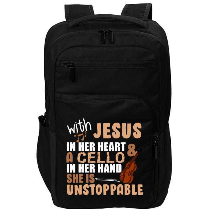 Jesus In Her Heart Cello In Her Hand Impact Tech Backpack