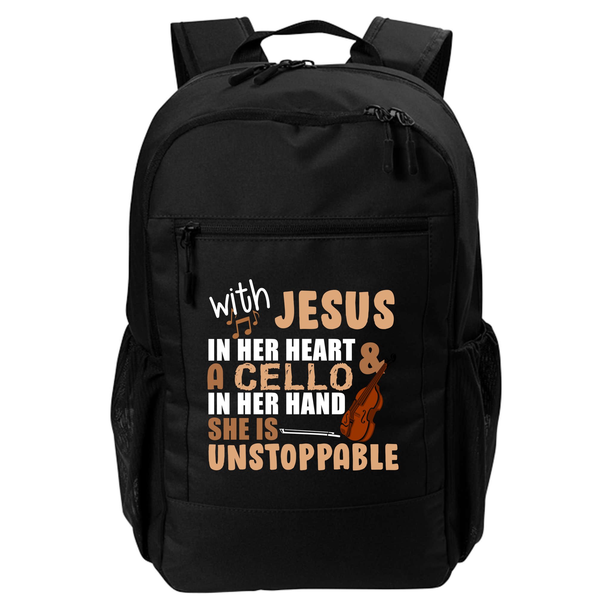 Jesus In Her Heart Cello In Her Hand Backpack