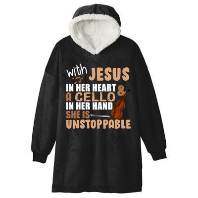 Jesus In Her Heart Cello In Her Hand Hooded Wearable Blanket