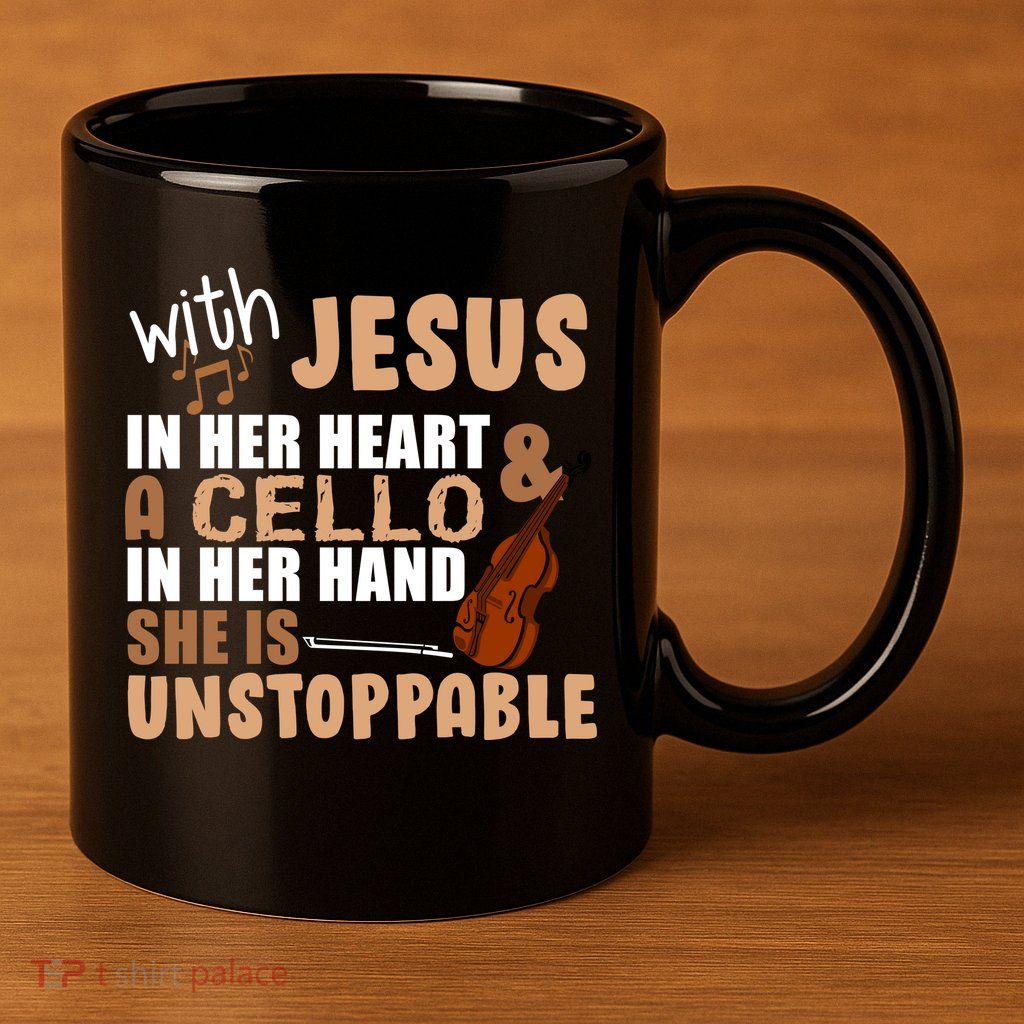 Jesus In Her Heart Cello In Her Hand 11oz C Handle Ceramic Mug