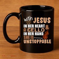Jesus In Her Heart Cello In Her Hand 11oz C Handle Ceramic Mug