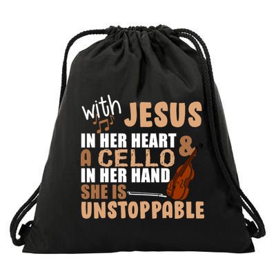 Jesus In Her Heart Cello In Her Hand Drawstring Bag