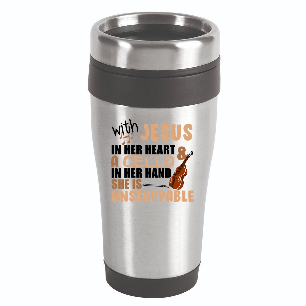 Jesus In Her Heart Cello In Her Hand 16oz Travel Tumbler