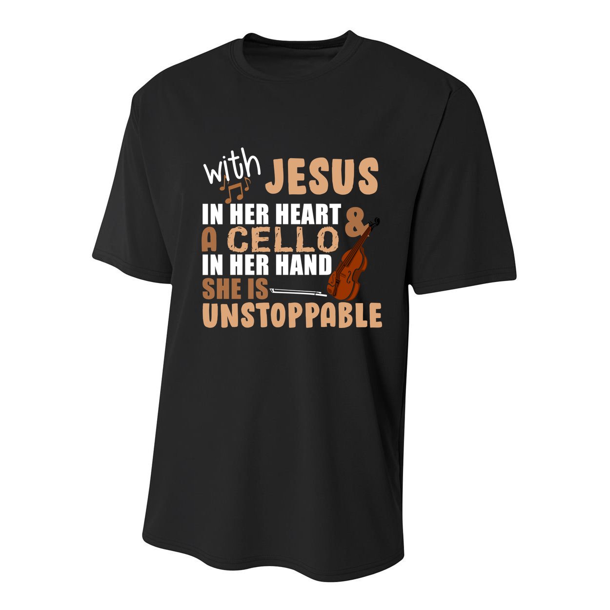 Jesus In Her Heart Cello In Her Hand Youth Performance Sprint T-Shirt