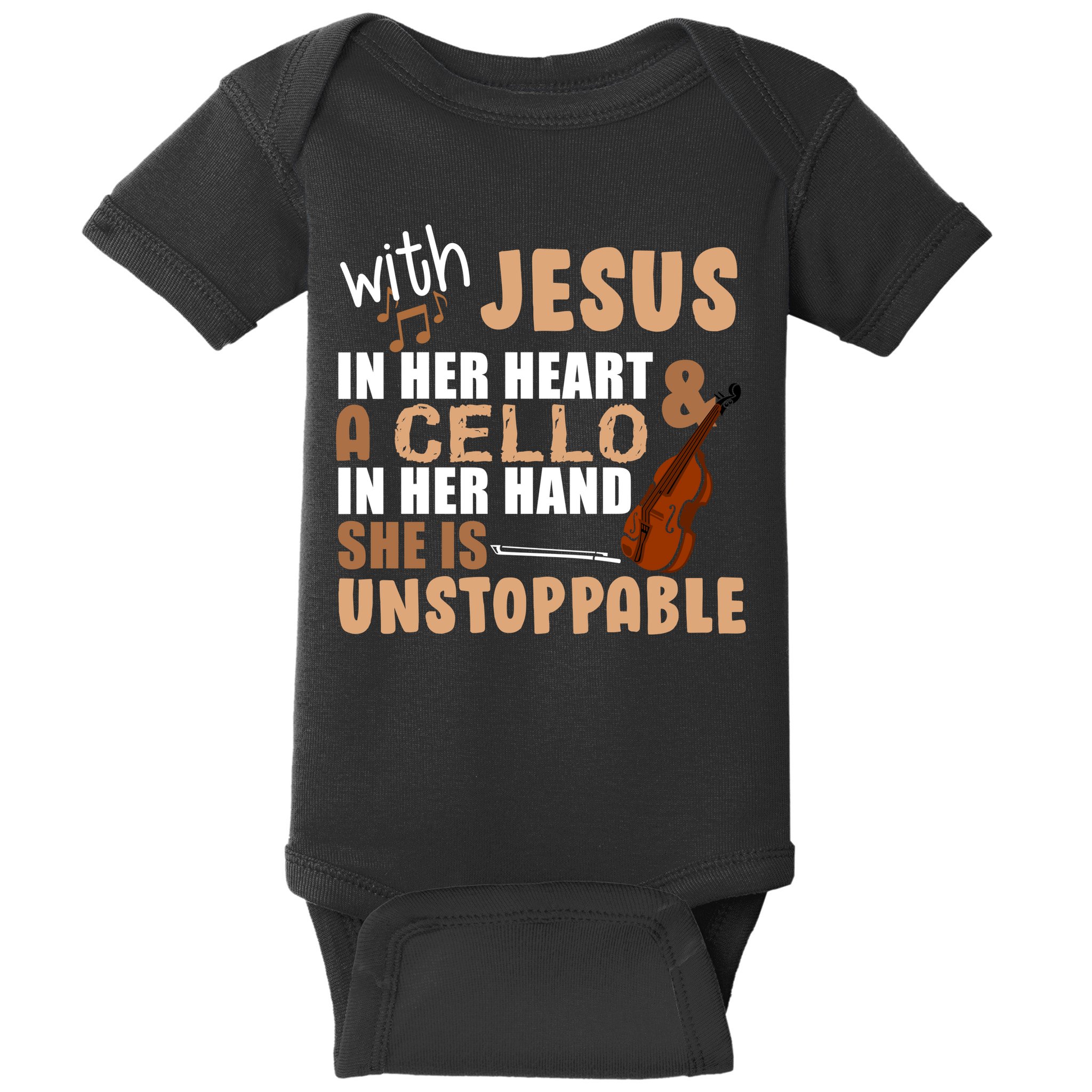 Jesus In Her Heart Cello In Her Hand Baby Bodysuit