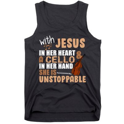Jesus In Her Heart Cello In Her Hand Tank Top