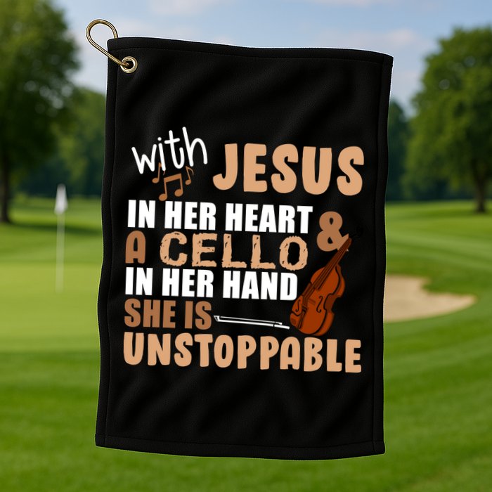 Jesus In Her Heart Cello In Her Hand Golf Towel