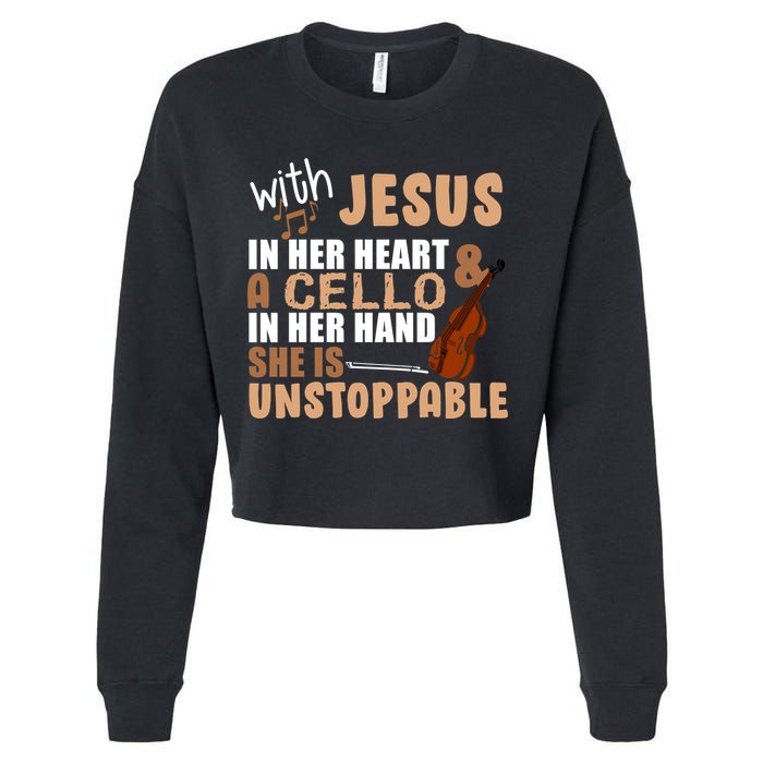 Jesus In Her Heart Cello In Her Hand Cropped Pullover Crew